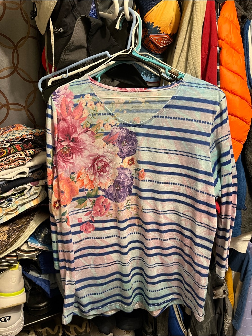 BonWorth Light Blue Striped Floral Long-Sleeve Tunic